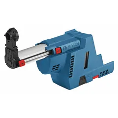 Self-contained dust extractor attachment for GBH18V-26 SDS-Plus rotary hammer. HEPA filtration captures drilling debris at the source without external vacuum. Maximum drill diameter 5/8 in. Suitable for indoor drilling applications requiring dust control.