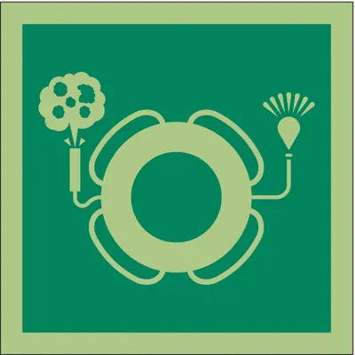 IMO (International Maritime Organization) Safety Sign: Vinyl, Adhesive Sign Mounting - Square Life Buoy With Light And Smoke Symbol Signs