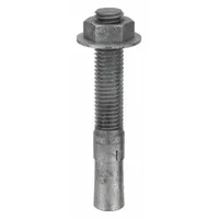 Galvanized steel wedge anchor with 5/8 in diameter and 5/8"-11 thread size. Overall length 4-1/2 in. Used for heavy-duty fastening into solid concrete, such as securing structural steel, machinery bases, or racking systems. Supplied in a 5-pack