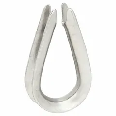 This wire rope thimble is made of 304 stainless steel with a plain finish. It is designed for lifting applications and fits a 3/16 inch compatible rope diameter. Supplied in a pack of 25, it protects the eye of a wire rope sling from abrasion and crushing.