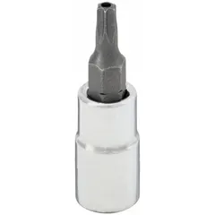 This Security Torx bit socket features a T25 tip size and 1-1/2 in overall length. Designed for driving tamper-resistant Torx fasteners in industrial maintenance, assembly, and repair tasks.