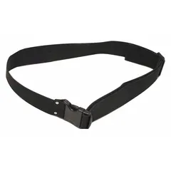 General-purpose tool belt without pouches, made of black polyester. Adjustable waist size from 29 in to 46 in. Not padded. Suitable for carrying tools and accessories in construction, maintenance, and industrial settings.