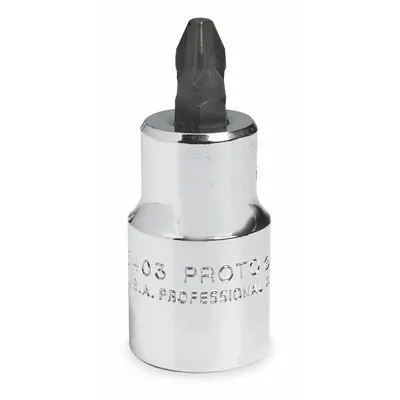 PROTO Socket Bit: 1/2 in Drive Size, Phillips Tip, #3 Tip Size, 2 5/32 in Overall Lg - Phillips Bit Sockets