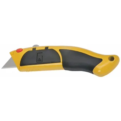 ABILITY ONE Utility Knife: 7 in Overall Lg, Steel Std Tip, Rubberized, Metal, Black - Retracting Utility Knives