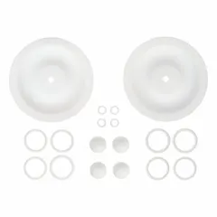 This fluid-end repair kit is designed for rebuilding the fluid end of reciprocating diaphragm pumps. It contains PTFE seals and components that provide chemical resistance and low friction. Typical applications include water treatment, pressure washing, and chemical transfer systems where restoring sealing and pressure integrity is required.