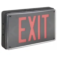 Exit Sign: Red, 2 Faces, Aluminum, Not Battery Powered, 8 1/2 in Overall Ht, 13 7/8 in Overall Wd (MPN LV S 2 R 120/277 UM 4X). Key specifications — attr60436: Red; attr60416: Aluminum; attr60433: 120/277 V AC; attr60422: LED; attr60414: Black; attr60430: No; attr60394: LITHONIA LIGHTING.