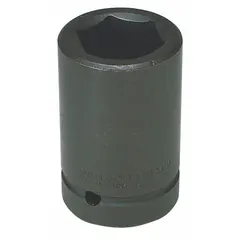 This 1-inch drive impact socket is a metric, 6-point, deep socket with a 110 mm size and black oxide finish. It is designed for heavy-duty fastening and loosening of large nuts and bolts in industrial maintenance, construction, and mining applications.