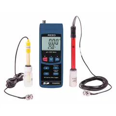The REED INSTRUMENTS R3000SD-KIT is a portable multiparameter meter configured for pH and temperature measurement, supplied with an ORP electrode for oxidation-reduction potential testing. The kit includes a soft carrying case; reagents are sold separately. Typical applications include water quality monitoring, wastewater treatment, and laboratory analysis.