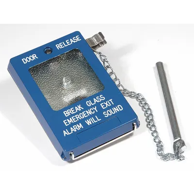 STORM INTERFACE Exit Push Button: 5 1/4 in Ht, 1 13/16 in Dp, 10 3/4 in Wd, Blue, Blue – Zinc - Push-to-Exit Buttons