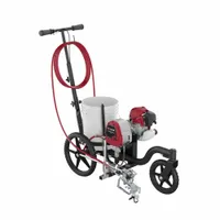 Gas-powered airless line striper from the PowrLiner series, supporting one gun. Designed for painting turf surfaces, also compatible with asphalt, concrete, and pavement. Suitable for marking athletic fields, golf courses, and other turf areas