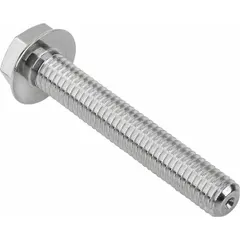 Fully threaded M3 hex head screw with integrated flange, made from Grade 316L stainless steel. Fastener length 20 mm. Suitable for use in hygienic environments requiring corrosion resistance and easy cleaning.