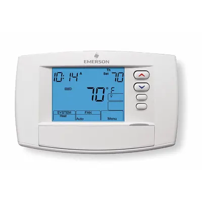 EMERSON Low Voltage Thermostat: Heat and Cool, Auto, 5-1-1/7 Day, Horizontal, Rectangle - Standard Thermostats