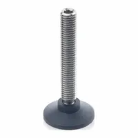 Swivel male leveling mount with M8 thread, 40 mm length, and 7 kN load capacity. Round base with matte finish. Includes polyacetal thrust pad for vibration dampening and floor protection. Used for leveling and stabilizing machinery and equipment