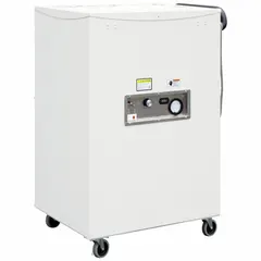 This side-type negative air machine is constructed with lightweight aluminum for portability. It includes an air filter and provides particulate filtration combined with ultraviolet germicidal irradiation. Typical applications include air quality management in construction, remediation, and manufacturing environments where containment of airborne contaminants is required.
