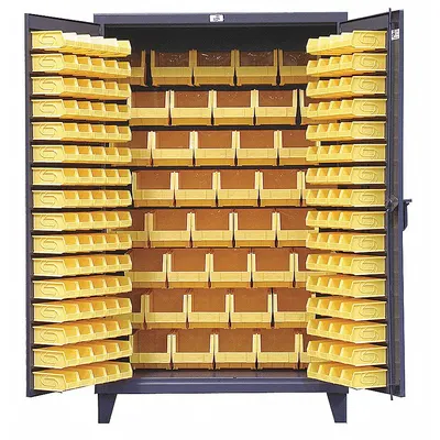 STRONG HOLD Bin Cabinet: 48 in x 24 in 78 in, 0 Shelves, 184 Bins, Yellow, Flush, 12 ga Panel - Standard Bin Cabinets