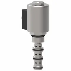 Steel pressure control cartridge valve with screw adjustment, designed for C-10-2 cavity. Nitrile seals. Used in hydraulic systems to regulate or limit pressure in mobile and industrial equipment such as loaders, lifts, and presses.