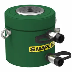 The SIMPLEX RCR1502 is a double-acting hydraulic ram with a 160 ton nominal capacity. It features hydraulic return for controlled extension and retraction, suitable for heavy lifting, pressing, and structural alignment in industrial maintenance, construction, and manufacturing applications.