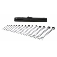 WESTWARD Combination Wrench Set: Alloy Steel, Chrome, 15 Tools, 1/4 in to 1 in Range of Head Sizes