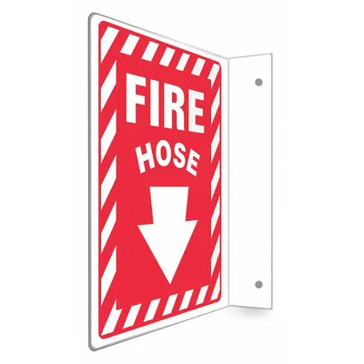 CONDOR Safety Sign: PETG, Mounting Holes Sign Mounting, 12 in x 9 in Nominal Sign Size - L-Shape Projection Fire Hose Signs