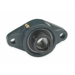 This flange-mount ball bearing features a 1 1/4 in cylindrical bore and a cast iron housing with an eccentric collar for secure shaft mounting. The not-split housing is pre-lubricated with Chevron SRI 2 grease and accepts a 1/2 in mounting bolt. With an overall length of 6 1/8 in, it is suited for supporting rotating shafts in conveyors, fans, and other industrial machinery.