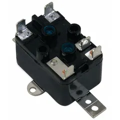 This fan-control relay features a single-pole double-throw (SPDT) contact form, providing both normally open and normally closed switching options. It operates with a 24V AC coil voltage. Typical applications include switching HVAC fans or blowers in commercial and industrial ventilation systems.