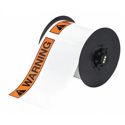 BRADY Pre-Cut Label Stock Roll: Warning, WARNING Header, 4 in x 6 in, 4 in, Vinyl - Brady Warning Precut Label Rolls