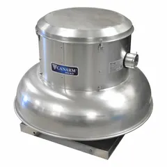 Assembled clean air direct-drive fan with a 16 1/2 in wheel, delivering 3,250 cfm. Features an electronically commutated, open dripproof, high-efficiency motor with variable speed, suitable for roof and wall mounting. Includes drive package and operates on 115/208-230V AC. Designed for high-static-pressure ventilation applications.