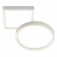 Round surface-mount downlight with matte-white finish. Operates on 120V AC, consumes 10 W, delivers 650 lm at 3000K color temperature. Measures 5 in diameter and 5/8 in height. Suitable for general illumination in residential or commercial spaces such as corridors, bathrooms, or accent lighting.
