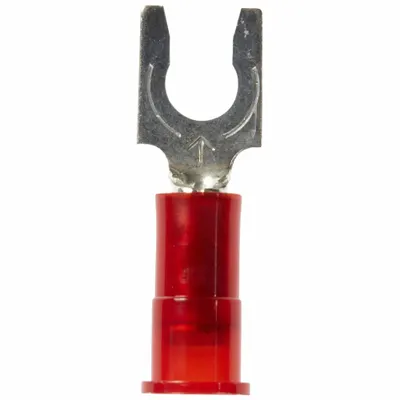 3M Fork Terminals: Red, Nylon, #8 Stud Size, 22 AWG – 18 AWG Wire Range - Insulated Fork Terminals