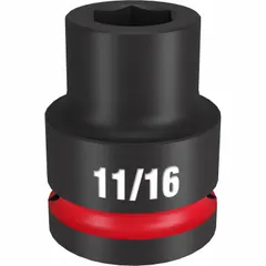 This 3/4" drive impact socket features an 11/16 in SAE hex size with a 6-point design. The black phosphate finish provides corrosion resistance. Suitable for heavy-duty fastening and loosening of hex fasteners using impact wrenches in automotive, construction, and industrial applications.