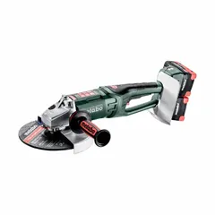 This cordless angle grinder kit operates on 18V DC with a brushless motor and includes four 8.0 Ah batteries. It features a 9-inch wheel diameter, barrel grip, standard head, and soft start for controlled startup. Suitable for cutting and grinding on metal, stone, and concrete in industrial fabrication, construction, and maintenance tasks.