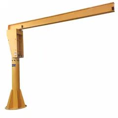 This base-plate mounted jib crane is constructed with a steel open beam and operates manually. It has a load capacity of 6,000 lb and a maximum lifting height of 216 inches. Suitable for stationary material handling tasks in industrial settings such as workshops, warehouses, and assembly areas.