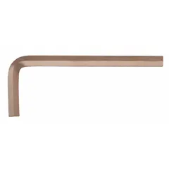 Non-sparking hex key with 9/16 in SAE tip size, short length, and L-shape design. Made of beryllium copper with unfinished finish. Includes 2 tips. Suitable for use in hazardous environments where flammable gases, vapors, or dust are present.