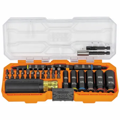 KLEIN TOOLS: 1/4 in Drive Size, 1/4 in, 5/16 in, 3/8 in, 7/16 in, 1/2 in - Flip Socket Sets