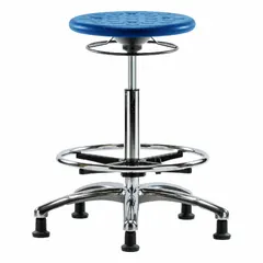 Polyurethane Lab Stool, ISO 4, Height Adjustable 23 1/2 to 33 1/2 in, 13 in Seat, Aluminum Base, Foot Support