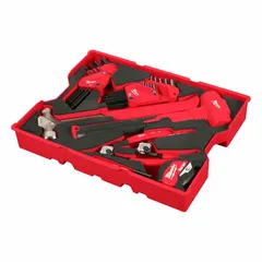 This 28-piece tool set includes 22 hex keys in both metric and SAE sizes, along with 2 specialty pliers. The tools are organized in a tray with foam inserts for secure storage and transport. Suitable for assembly, maintenance, and repair tasks requiring hex keys and pliers.