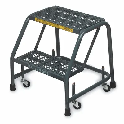 BALLYMORE Step Stool: 1.6 ft Overall Ht, 450 lb Load Cap, 2 Steps, Steel - Rolling Step Stools