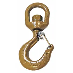 Alloy steel slip hook with 5/8 in material thickness and gold finish. Rated for 4,000 lb working load limit. Hook Grade 100 with visual indicator markings for deformation and max angle. Used for attaching loads to chains or rigging in overhead lifting, towing, and material handling.