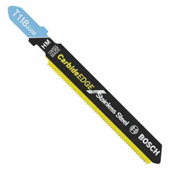 This metal-cutting jigsaw blade features a carbide and bi-metal construction with a rigid cutting edge designed for straight cuts. With a 3 1/4 in blade length, it is suitable for cutting sheet metal, pipe, and profiles in industrial fabrication and maintenance applications.