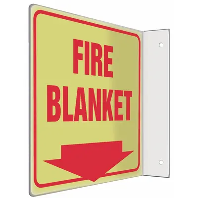 CONDOR Safety Sign: PETG, Mounting Holes Sign Mounting, 8 in x 8 in Nominal Sign Size - L-Shape Projection Fire Blanket Signs