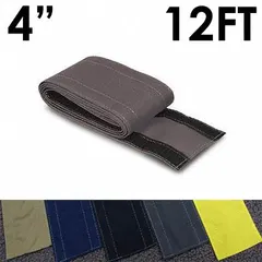 This fabric hook-and-loop cable floor cover is 4 inches wide and 12 feet long, made of nylon in gray. It is used to protect cables and cords on floors, reducing tripping hazards and cable damage in industrial, commercial, and event settings.