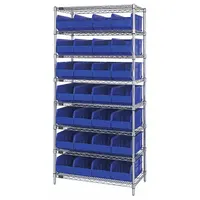 QUANTUM STORAGE SYSTEMS Bin Shelving: 36 in x 14 in x 74 in, 1 Sided, 28 Bins, Open, Shelf Bin, Blue (MPN WR8-443BL)