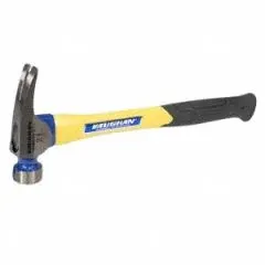 Steel straight-claw hammer with a 21 oz head weight and 16 in overall length. Features a textured grip, fiberglass handle, and milled face with a rust-resistant finish. Suitable for framing, demolition, and general construction tasks requiring nail pulling and prying.