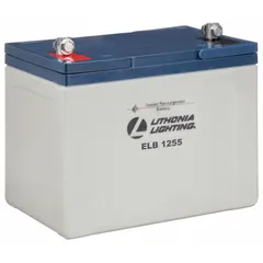 Sealed lead acid battery rated at 12 V and 75 Ah capacity, with an overall height of 10 1/4 inches. Designed for use in emergency and exit lighting systems to provide backup power during outages. Compatible with LITHONIA LIGHTING model ELT275.