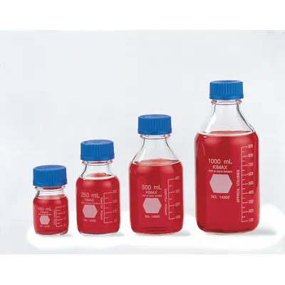 KIMBLE Media Bottle: 500 mL, Screw-On, GL 45, 176 mm, Colorless, Closure Included - Glass Lab Media Bottles