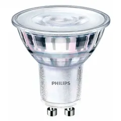 This PHILIPS PAR16 LED bulb features a clear finish and a GU10 base. It operates at 120V AC, consumes 4 watts, and replaces a 50-watt incandescent. With a 2200K color temperature, it is suitable for accent lighting, track lighting, and display fixtures in commercial and residential settings.