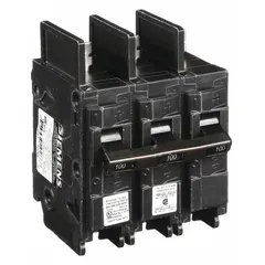 The SIEMENS BQ3B100 is a 3-pole, bolt-on miniature circuit breaker rated 100 A at 240V AC. It provides overcurrent protection for electrical distribution systems, typically used in panelboards and industrial power circuits.
