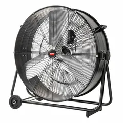This mobile floor fan from Dayton features a 30-inch blade diameter and a 1/5 hp direct-drive motor operating on 120V AC. Constructed with a steel frame, it is cUL certified for safety. Suitable for general air circulation and spot cooling in workshops, warehouses, and manufacturing facilities.