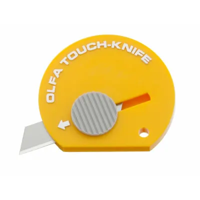 OLFA Utility Knife: 2 in Overall Lg, Stainless Steel Std Tip, Plastic, Yellow - Circular Pocket-Size Retracting Utility Knives