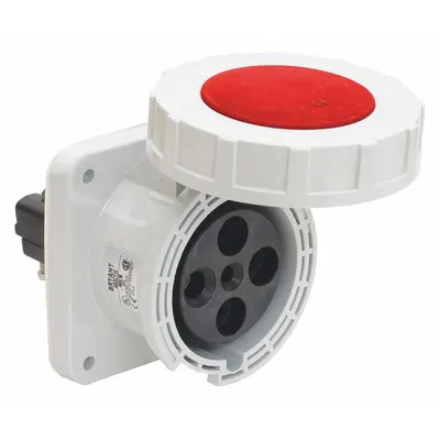 BRYANT Pin and Sleeve Receptacle: Red, 480V AC, Three Phase, 60 A, 3 Pole, 4 Wire - Watertight Receptacles
